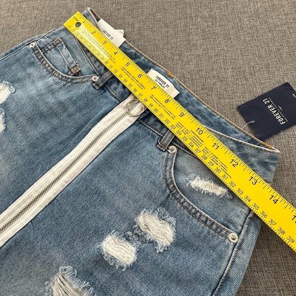 NEW! Forever 21 Jean‎ Mini Skirt Small Fringe Distressed Zipper in Front Cotton - Picture 5 of 9
